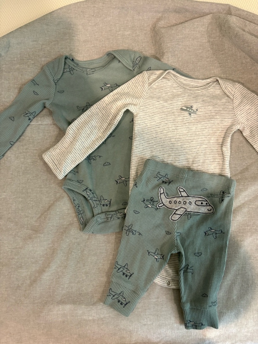 Carter's Sage Green and Cream Airplane One-Piece Set